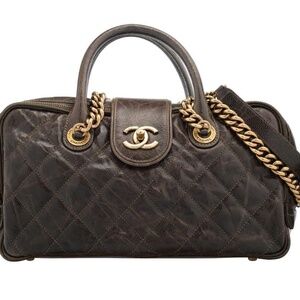 Chanel Shopping Bag Quilted Caviar with Aged Gold Hardw Olive Brown Leather Tote